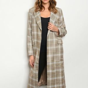 INA LONG SLEEVE TAN OFF WHITE CHECKERED CARDIGAN